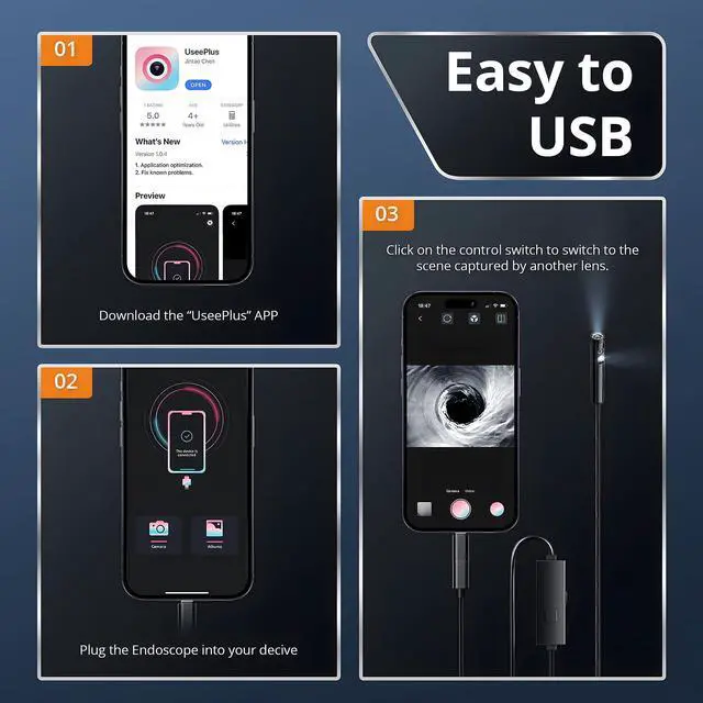 Alt view image 7 of 7 - [Dual-Lens] Borescope,Endoscope Camera with Light,1920P Inspection Camera with 8+1 Adjustable LED Lights, 16.5ft Semi-Rigid Cable Snake Endoscope for iPhone, iPad, Samsung