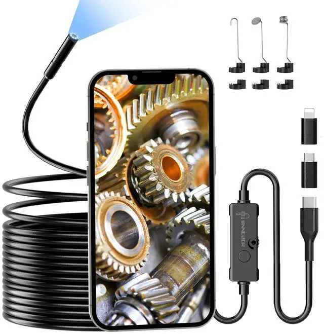 Main image of Endoscope Camera with Light, 1920P HD Borescope Camera for iPhone, 16.4 Ft Semi-Rigid Snake Camera - 8 Adjustable LEDs, IP67 Waterproof Inspection Tools for iOS and Android, Cool Gadgets for Men