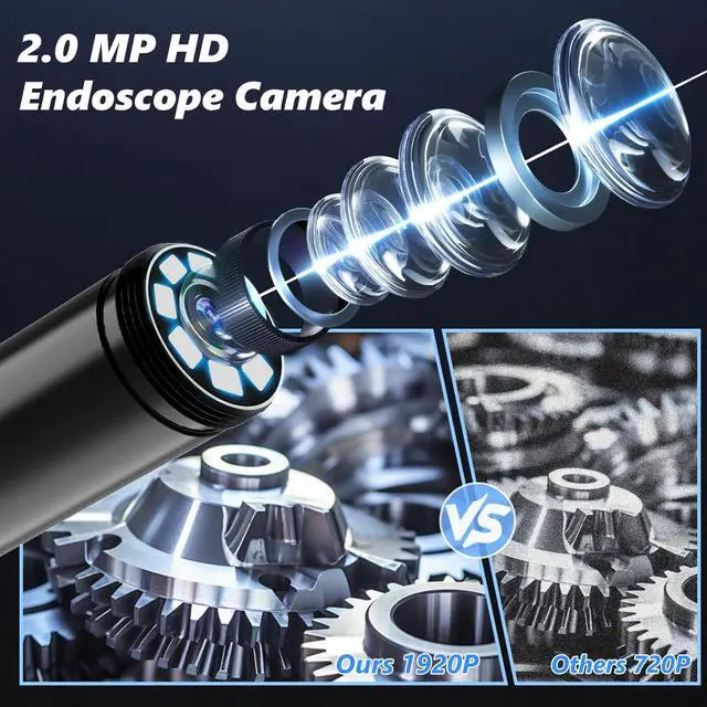Alt view image 2 of 7 - Endoscope Camera with Light, 1920P HD Borescope Camera for iPhone, 16.4 Ft Semi-Rigid Snake Camera - 8 Adjustable LEDs, IP67 Waterproof Inspection Tools for iOS and Android, Cool Gadgets for Men