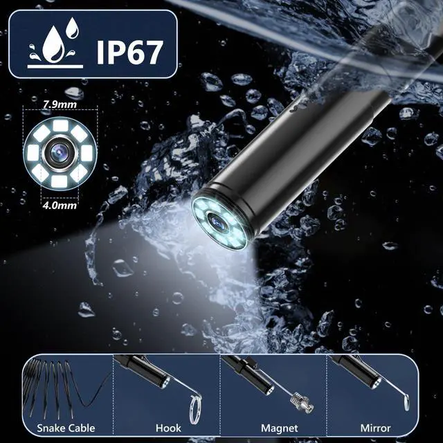 Alt view image 3 of 7 - Endoscope Camera with Light, 1920P HD Borescope Camera for iPhone, 16.4 Ft Semi-Rigid Snake Camera - 8 Adjustable LEDs, IP67 Waterproof Inspection Tools for iOS and Android, Cool Gadgets for Men