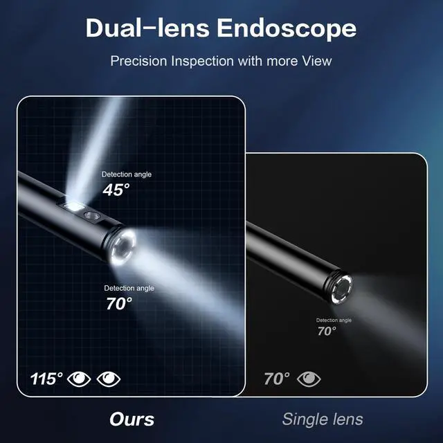 Alt view image 3 of 7 - Dual Lens Endoscope Borescope Inspection Camera with 8 Adjustable LED Lights - 1980P Endoscope Camera with 16.5ft Semi Rigid Snake - IP68 Waterproof for iPhone, iPad, Android