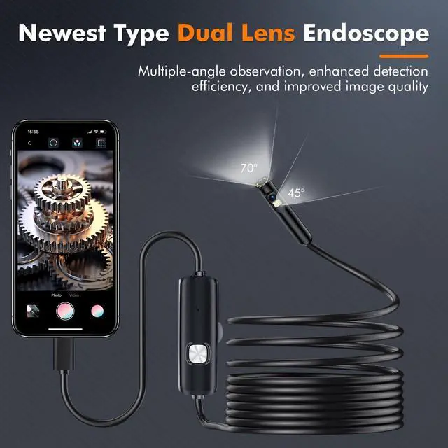 Alt view image 3 of 7 - Endoscope Camera with Light, 1920P Dual Lens Borescope with 8+1 LED Light, IP67 Waterproof Portable Borescope Camera with Light for Android, iPhone, iPad (Dual Lens-33FT)