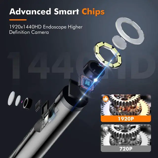 Alt view image 2 of 7 - Endoscope Camera with Light, 1920P Dual Lens Borescope with 8+1 LED Light, IP67 Waterproof Portable Borescope Camera with Light for Android, iPhone, iPad (Dual Lens-33FT)
