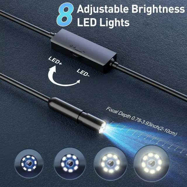 Alt view image 2 of 7 - Endoscope Camera with Light, 16.4ft Semi-Rigid Snake Inspection Camera, 1920P HD Borescope with 8 Adjustable LED Lights, 7.9mm IP67 Waterproof Drain Pipe Borescope for iOS and Android