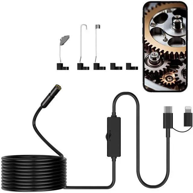 Main image of Endoscope Camera with Light, 16.4ft Semi-Rigid Snake Inspection Camera, 1920P HD Borescope with 8 Adjustable LED Lights, 7.9mm IP67 Waterproof Drain Pipe Borescope for iOS and Android