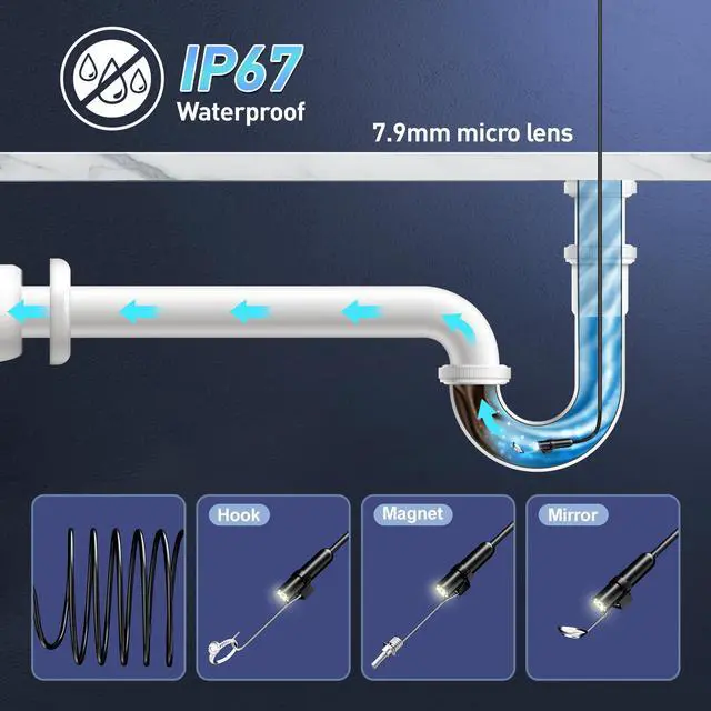 Alt view image 4 of 7 - Endoscope Camera with Light, 16.4ft Semi-Rigid Snake Inspection Camera, 1920P HD Borescope with 8 Adjustable LED Lights, 7.9mm IP67 Waterproof Drain Pipe Borescope for iOS and Android