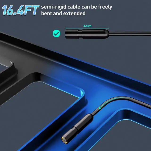 Alt view image 3 of 7 - Endoscope Camera with Light, 16.4ft Semi-Rigid Snake Inspection Camera, 1920P HD Borescope with 8 Adjustable LED Lights, 7.9mm IP67 Waterproof Drain Pipe Borescope for iOS and Android