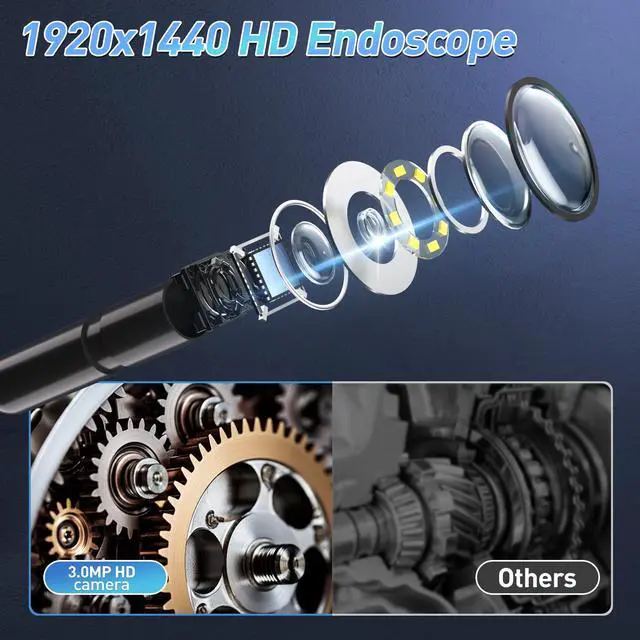 Alt view image 5 of 7 - Endoscope Camera with Light, 16.4ft Semi-Rigid Snake Inspection Camera, 1920P HD Borescope with 8 Adjustable LED Lights, 7.9mm IP67 Waterproof Drain Pipe Borescope for iOS and Android