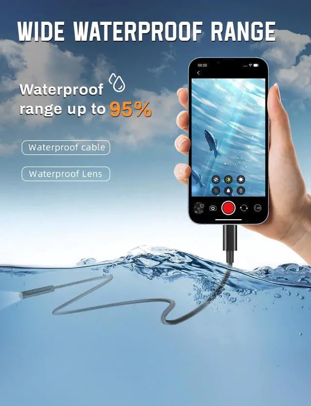 Alt view image 7 of 7 - Endoscope Camera with Light 1920P HD, 6FT Semi-Rigid Snake, 8 Adjustable LED Light, 8mm IP67 Waterproof Inspection Camera for iOS