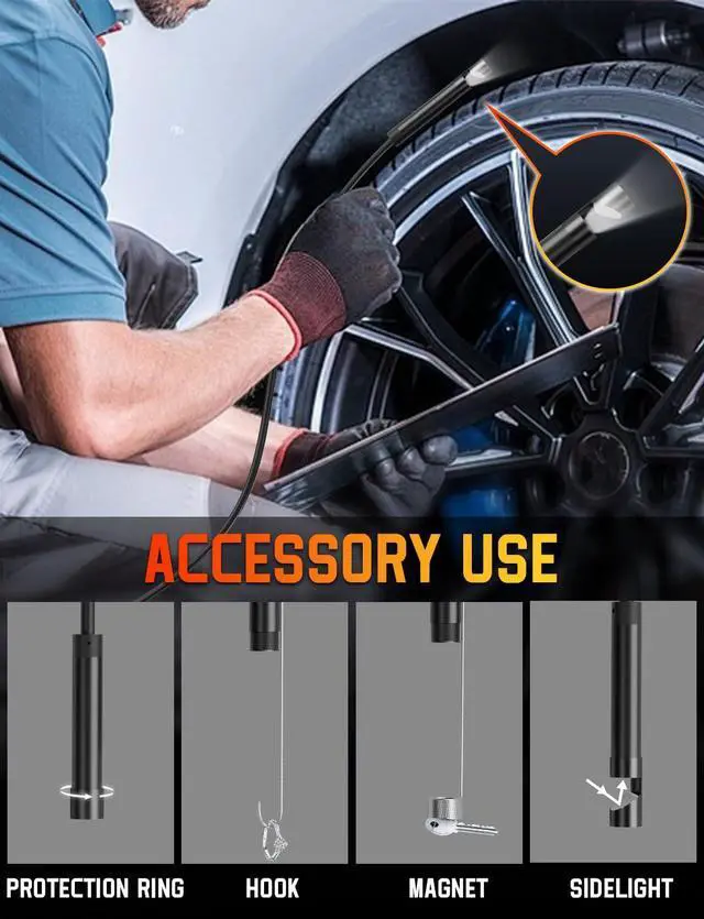 Alt view image 4 of 7 - Endoscope Camera with Light 1920P HD, 6FT Semi-Rigid Snake, 8 Adjustable LED Light, 8mm IP67 Waterproof Inspection Camera for iOS