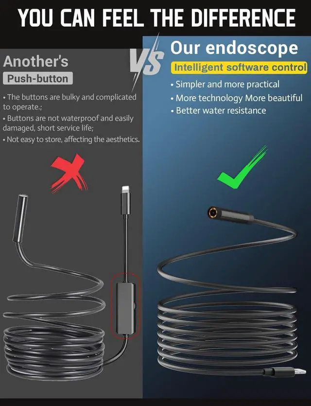 Alt view image 6 of 7 - Endoscope Camera with Light 1920P HD, 6FT Semi-Rigid Snake, 8 Adjustable LED Light, 8mm IP67 Waterproof Inspection Camera for iOS
