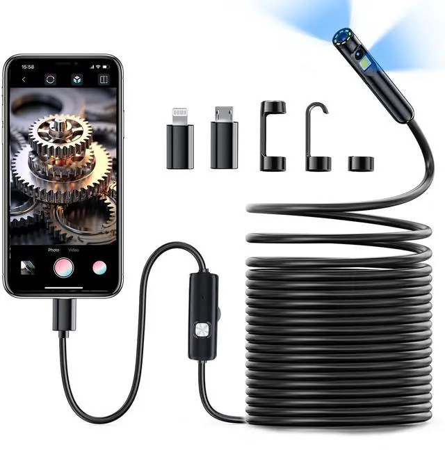 Main image of Endoscope Camera with Light, 1920P Dual Lens Borescope with 8+1 LED Light, IP67 Waterproof Portable Borescope Camera with Light for Android, iPhone, iPad (Dual Lens-33FT)