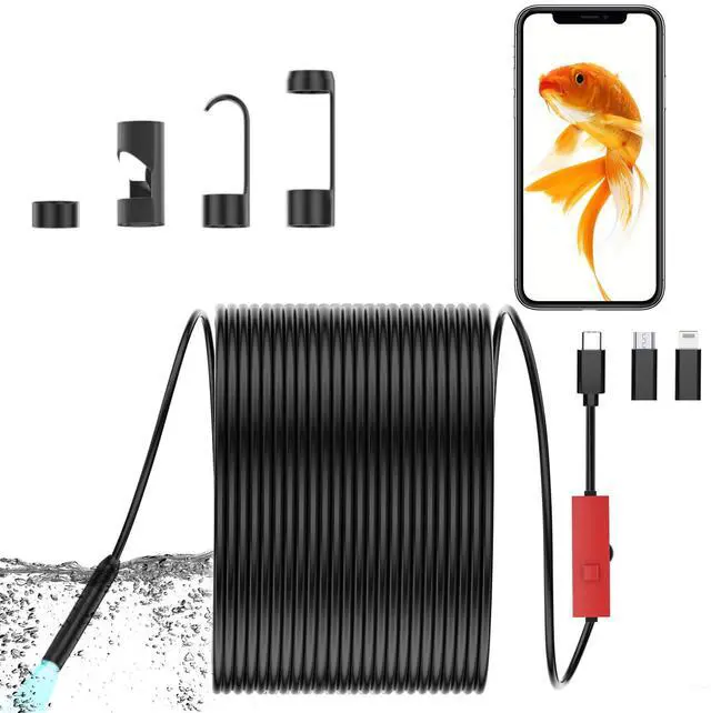 Main image of Endoscope Camera with Light,1920P HD Borescope, IP67 Waterpro of Inspection Snake Camera for Drain/Plumbing/Wall Automotive Engine, Semi-Rigid with 8 LED Lights, for iOS/Android,16.4ft