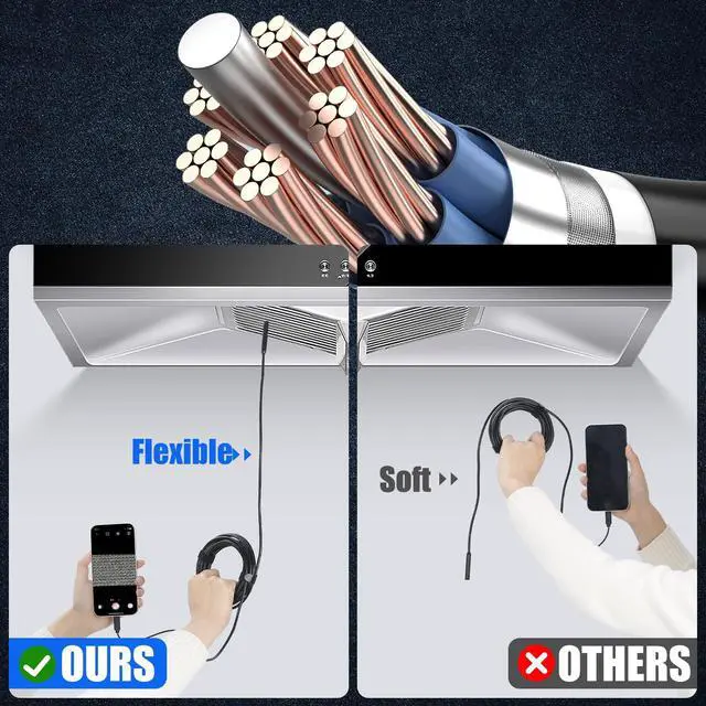 Alt view image 6 of 7 - Endoscope Camera with Light,1920P HD Borescope, IP67 Waterpro of Inspection Snake Camera for Drain/Plumbing/Wall Automotive Engine, Semi-Rigid with 8 LED Lights, for iOS/Android,16.4ft