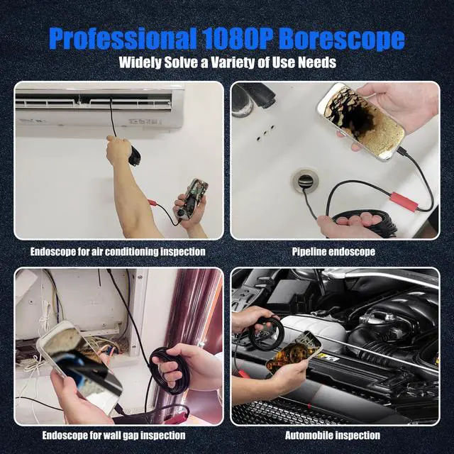 Alt view image 7 of 7 - Endoscope Camera with Light,1920P HD Borescope, IP67 Waterpro of Inspection Snake Camera for Drain/Plumbing/Wall Automotive Engine, Semi-Rigid with 8 LED Lights, for iOS/Android,16.4ft