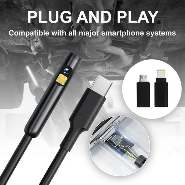 Alt view image 4 of 7 - 1920P HD Dual Lens Endoscope Camera Semi-Rigid Snake Cable IP67 Waterproof 8LED Lights Dimmable HD Industrial Pipeline Inspection Probe Compatible with Smartphones Endoscope Camera (9.9ft)