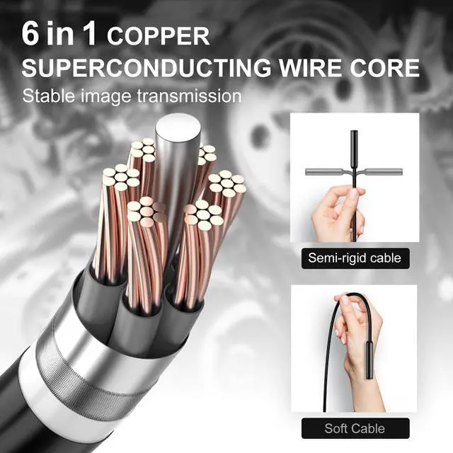 Alt view image 6 of 7 - 1920P HD Dual Lens Endoscope Camera Semi-Rigid Snake Cable IP67 Waterproof 8LED Lights Dimmable HD Industrial Pipeline Inspection Probe Compatible with Smartphones Endoscope Camera (9.9ft)