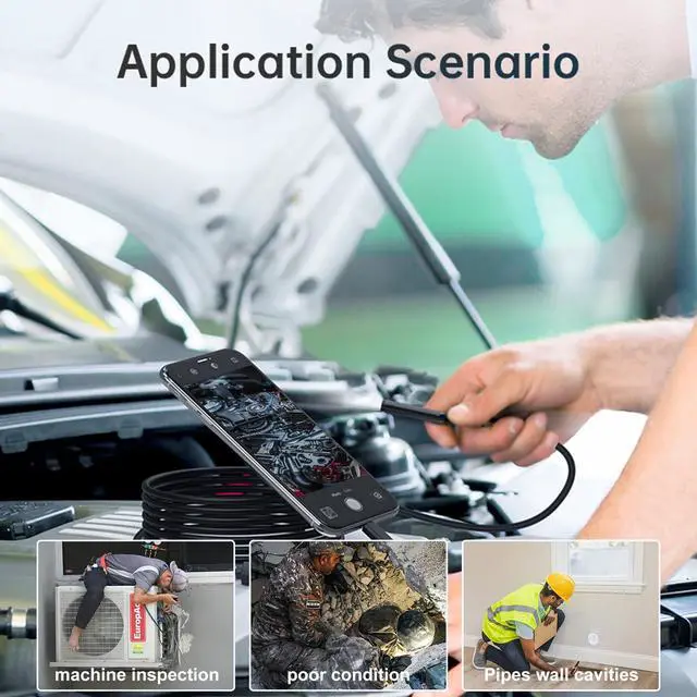 Alt view image 7 of 7 - 1920P HD Dual Lens Endoscope Camera Semi-Rigid Snake Cable IP67 Waterproof 8LED Lights Dimmable HD Industrial Pipeline Inspection Probe Compatible with Smartphones Endoscope Camera (9.9ft)