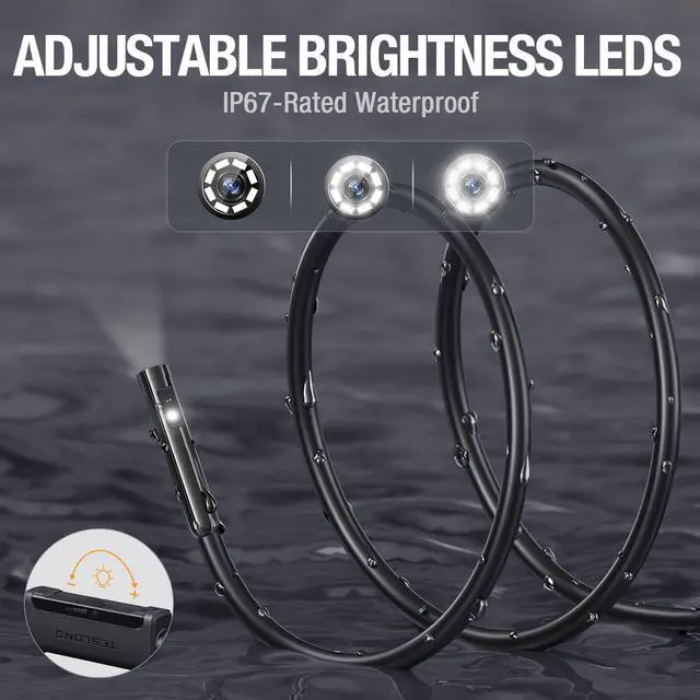 Alt view image 5 of 7 - Dual Lens Endoscope with Light, Teslong USB-C Inspection Camera with 8+1 LED Lights, Flexible Waterproof Fiber Optic Snake Scope Compatible with iPhone 15, Android(16.5FT)