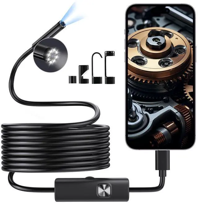 Main image of Endoscope Camera with Light, HD Borescope with Dimmable LED Bulbs, 16.4ft Semi-Rigid Snake Camera for iOS & Android, IP67 Waterproof Boroscope Inspection Tools for Sewer, Cool Gadgets for Men