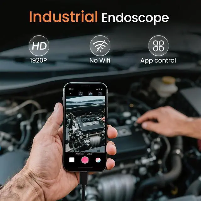 Alt view image 2 of 7 - Endoscope Camera with Light, HD Borescope with Dimmable LED Bulbs, 16.4ft Semi-Rigid Snake Camera for iOS & Android, IP67 Waterproof Boroscope Inspection Tools for Sewer, Cool Gadgets for Men