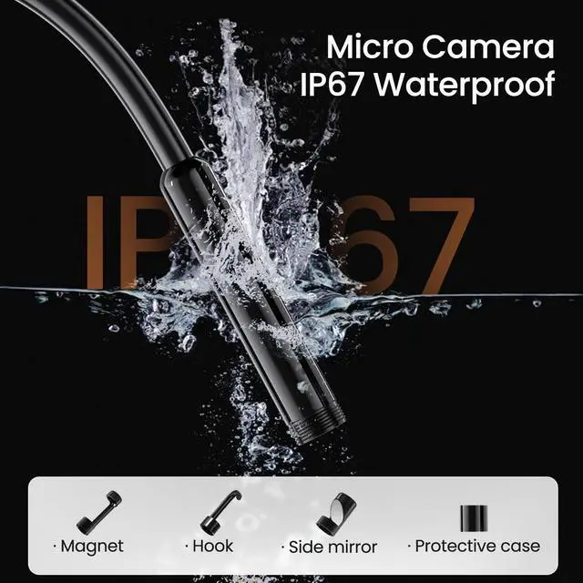 Alt view image 4 of 7 - Endoscope Camera with Light, HD Borescope with Dimmable LED Bulbs, 16.4ft Semi-Rigid Snake Camera for iOS & Android, IP67 Waterproof Boroscope Inspection Tools for Sewer, Cool Gadgets for Men