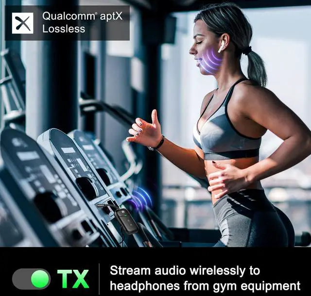 Alt view image 5 of 7 - Airplane Bluetooth 5.4 Transmitter Adapter,Supports 2 AirPods/Headphones 2-in-1 Bluetooth Transmitter Receiver with aptX Low Latency,Wireless Adapter for Flight,TV,Gym,Tablets Car Stereo (Black)