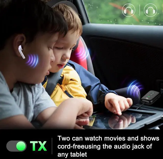 Alt view image 7 of 7 - Airplane Bluetooth 5.4 Transmitter Adapter,Supports 2 AirPods/Headphones 2-in-1 Bluetooth Transmitter Receiver with aptX Low Latency,Wireless Adapter for Flight,TV,Gym,Tablets Car Stereo (Black)