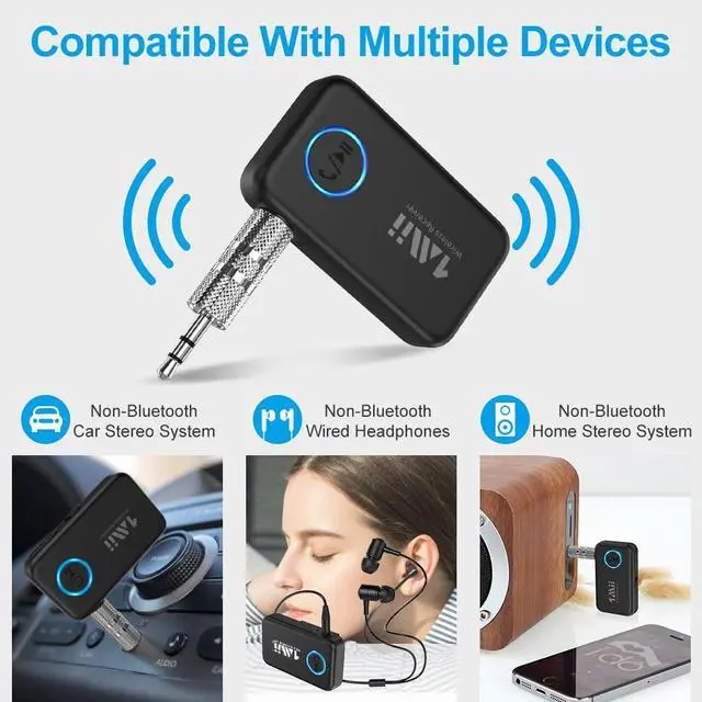 Alt view image 5 of 7 - 1Mii Bluetooth 5.3 Music Receiver for Car/Home Stereo, Aux Bluetooth Adapter for Car with Volume Control Supports Hands Free Calls, 16H Battery Life