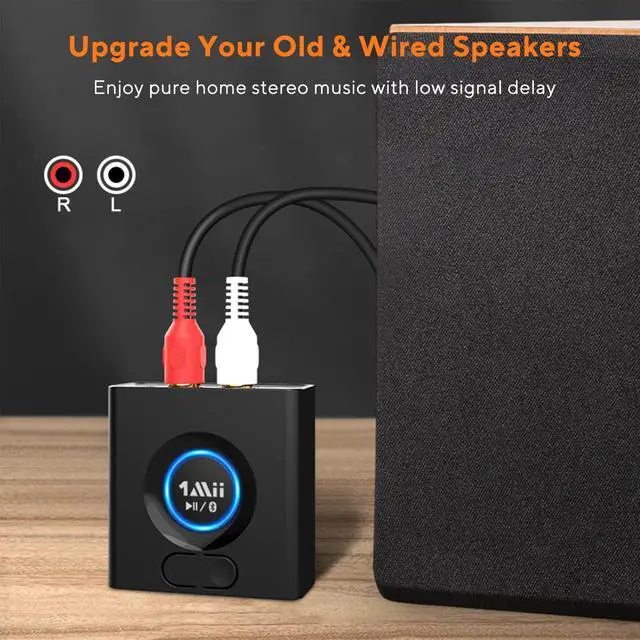 Alt view image 4 of 7 - 1Mii Bluetooth 5.0 Audio Receiver, Wireless Audio Adapter for Home Stereo Music Streaming System with 3.5 mm RCA, Bass Mode, 12hrs Playtime(Upgraded)