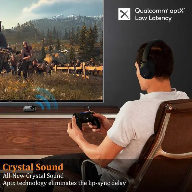 Alt view image 5 of 7 - 1Mii Bluetooth 5.3 Transmitter for TV to 2 Wireless Headphones, Long Range 100ft Bluetooth Adapter for TV aptX Adaptive & HD/Volume Control, Optical/USB/AUX/RCA Audio Inputs