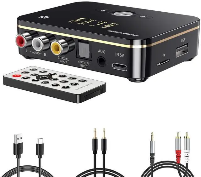 Main image of PONYBRO Bluetooth 5.0 Audio Receiver Transmitter 2 in 1 with Remote, Bluetooth Hi-Fi Audio Adapter with 3.5mmRCA,COAXIAL,Optical,NFC,Aptx-LL for Home and Car Stereo, AV Receiver or Amplifier
