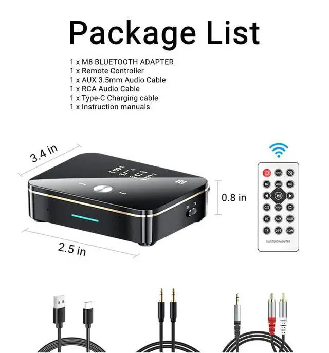 Alt view image 7 of 7 - PONYBRO Bluetooth 5.0 Audio Receiver Transmitter 2 in 1 with Remote, Bluetooth Hi-Fi Audio Adapter with 3.5mmRCA,COAXIAL,Optical,NFC,Aptx-LL for Home and Car Stereo, AV Receiver or Amplifier