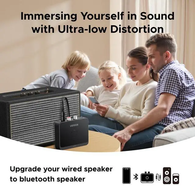 Alt view image 6 of 7 - UGREEN Bluetooth 6.0 Receiver with LDAC, Hi-Res Wireless Audio Adapter with Low Latency, for Old Stereo/Speakers/Wired Speakers/Home Audio Music Streaming Stereo System