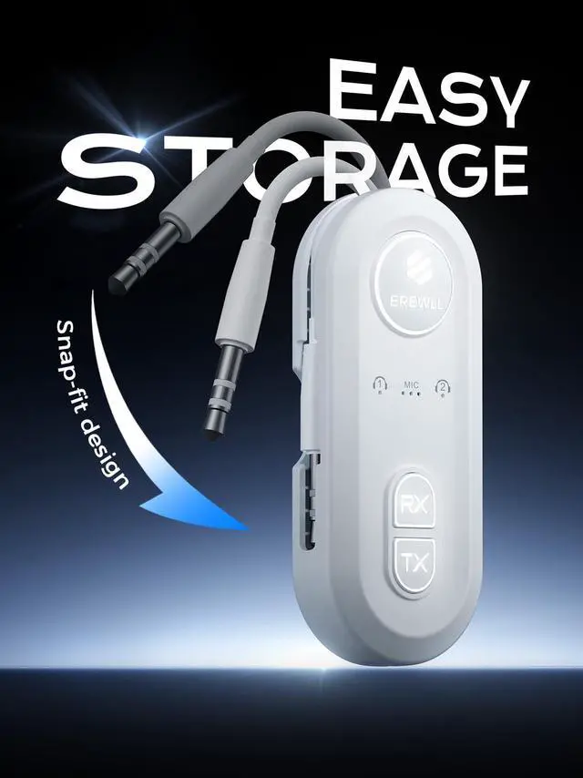 Alt view image 3 of 7 - Upgraded Bluetooth 5.4 Transmitter Receiver, Airplane Bluetooth Adapter with Qualcomm aptX Adaptive, Supports 2 AirPods/Headphones, Wireless Audio Transmitter for TV, Travel, Car & Gym, Cable Storage