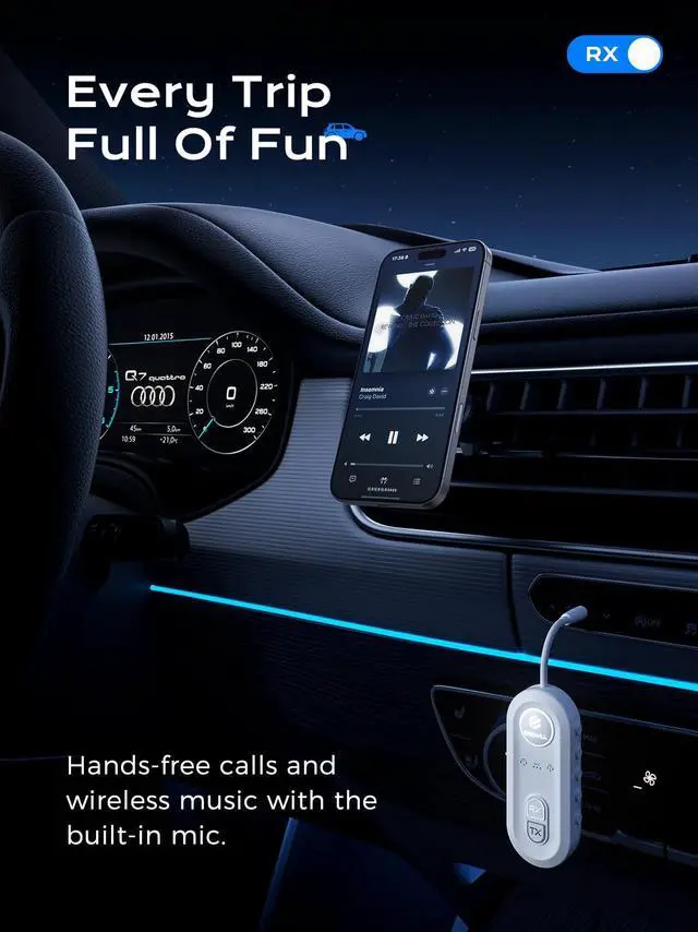 Alt view image 7 of 7 - Upgraded Bluetooth 5.4 Transmitter Receiver, Airplane Bluetooth Adapter with Qualcomm aptX Adaptive, Supports 2 AirPods/Headphones, Wireless Audio Transmitter for TV, Travel, Car & Gym, Cable Storage