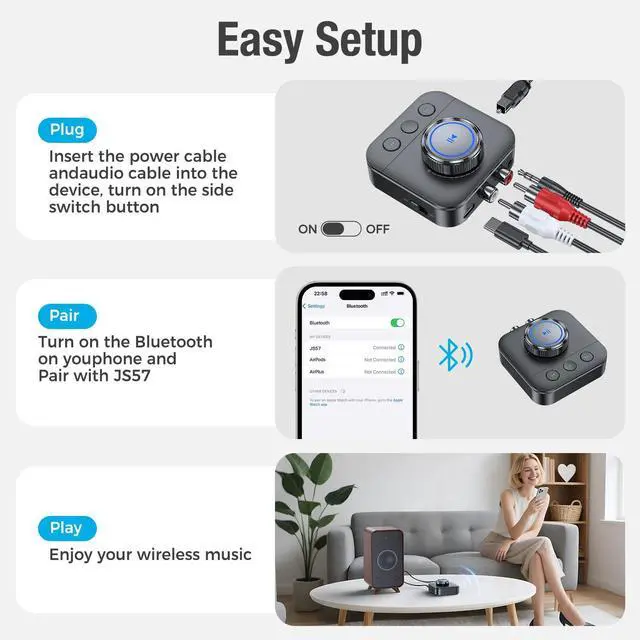 Alt view image 3 of 7 - Bluetooth 5.3 Receiver for Home Stereo, RCA Bluetooth Adapter for 3D Surround, Support Optical, AUX 3.5mm, RCA Receiver Adapter for Speakers, Music Streaming Stereo System