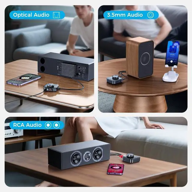 Alt view image 4 of 7 - Bluetooth 5.3 Receiver for Home Stereo, RCA Bluetooth Adapter for 3D Surround, Support Optical, AUX 3.5mm, RCA Receiver Adapter for Speakers, Music Streaming Stereo System
