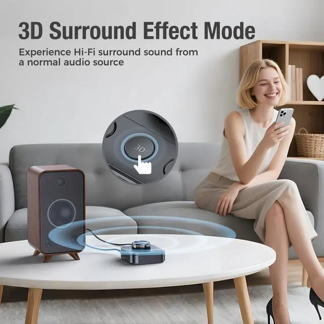 Alt view image 6 of 7 - Bluetooth 5.3 Receiver for Home Stereo, RCA Bluetooth Adapter for 3D Surround, Support Optical, AUX 3.5mm, RCA Receiver Adapter for Speakers, Music Streaming Stereo System