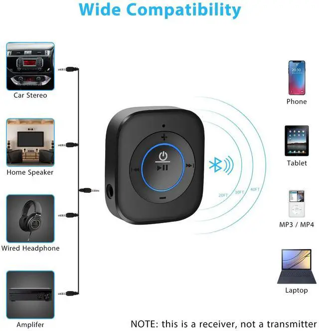 Alt view image 6 of 7 - iDIGMALL Bluetooth 5.4 Receiver for Speaker, Wireless HiFi Music Adapter w/Built-in Mic for Hands-Free Calls for Car Home Stereo Wired Headphones with 3.5mm RCA Aux Jack, 20 Hrs Playtime, Multi-Point
