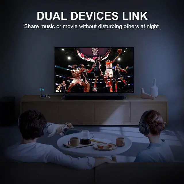 Alt view image 4 of 7 - Ainostone Bluetooth 5.3 Transmitter Receiver for 2 Headphones 3-in-1 Audio Adapter with Bypass Low Latency LCD Display ON/OFF Switch Volume Control Optical AUX RCA for Headphone Speaker TV Home Stereo