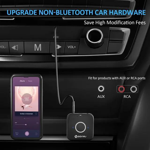 Alt view image 3 of 7 - SONRU Bluetooth 5.3 Adapter Hi-Fi Equipment for Car Wireless Audio Receiver with 3.5mm AUX RCA Cable, Noise Cancellation, Dual AUX Outputs for Home Speakers Wired Headphones