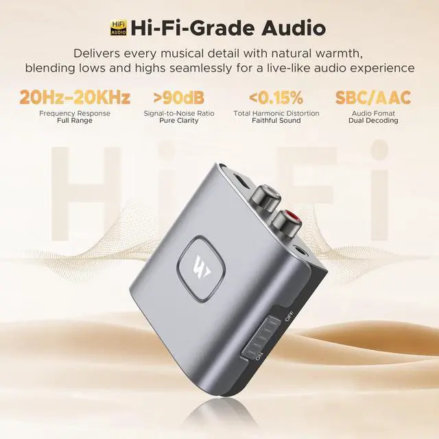 Alt view image 2 of 7 - WARRKY Bluetooth Audio Receiver for Home Stereo RCA and 3.5mm Audio Jack, Bluetooth Audio Adapter for Speakers, Work for Sound System, Amplifier, Cars