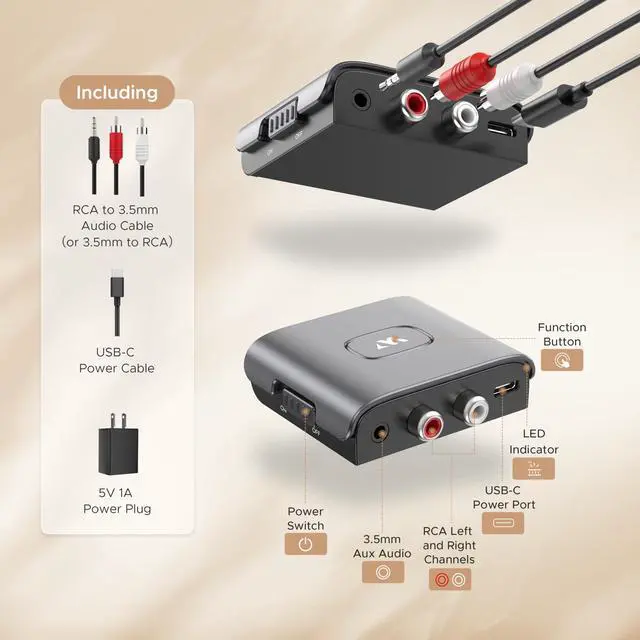 Alt view image 6 of 7 - WARRKY Bluetooth Audio Receiver for Home Stereo RCA and 3.5mm Audio Jack, Bluetooth Audio Adapter for Speakers, Work for Sound System, Amplifier, Cars