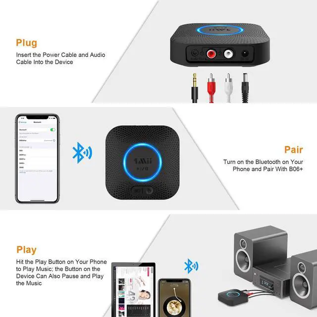 Alt view image 6 of 6 - 1Mii B06 Plus Bluetooth Receiver, HiFi Wireless Audio Adapter, Bluetooth 5.3 Receiver with 3D Surround aptX HD aptX Adaptive for Home Music Streaming Stereo System