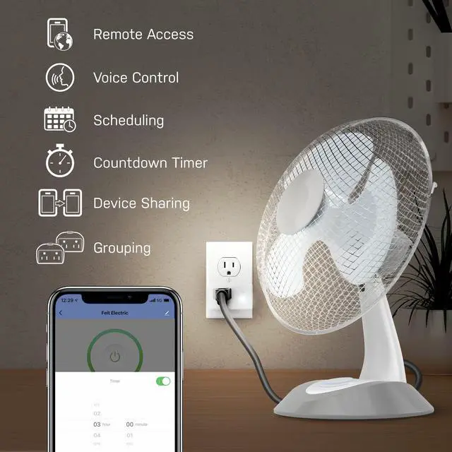Alt view image 2 of 7 - Feit Electric Indoor Smart WiFi Plug Works with Alexa and Google Home, No hub Required, 2.4 Ghz Network Only, Remote Control from Anywhere 15 Amp Smart Outlet Plug, Indoor, White with Night Light