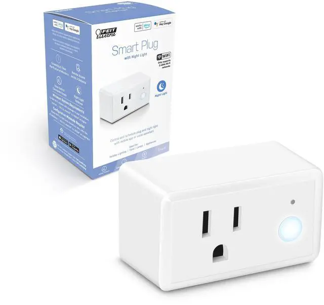 Main image of Feit Electric Indoor Smart WiFi Plug Works with Alexa and Google Home, No hub Required, 2.4 Ghz Network Only, Remote Control from Anywhere 15 Amp Smart Outlet Plug, Indoor, White with Night Light