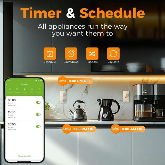 Alt view image 5 of 7 - Smart Plug, TESSAN WiFi Timer Outlet Compatible with Alexa and Google Assistant, Smart Outlet with Timer & APP Remote Control, No Hub Required, 2.4G WiFi, 4 Pack