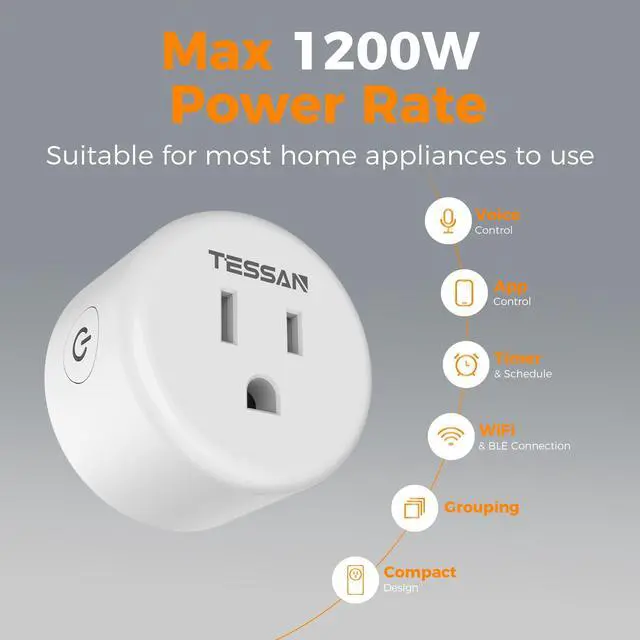 Alt view image 7 of 7 - Smart Plug, TESSAN WiFi Timer Outlet Compatible with Alexa and Google Assistant, Smart Outlet with Timer & APP Remote Control, No Hub Required, 2.4G WiFi, 4 Pack