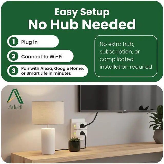 Alt view image 6 of 7 - Adarii Smart Plug Google Home, Compatible with Alexa, 15A WiFi Plug, 2.4GHz, Smart Life Plug, Voice Control, Compact Indoor Smart Plug, FCC Certified, Tuya Smart Plug, No Hub Needed, 1 Pack